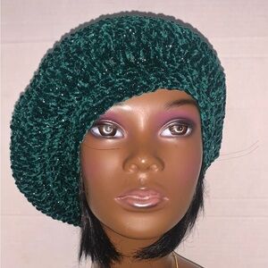 Green velvet sparkle hat cozy soft